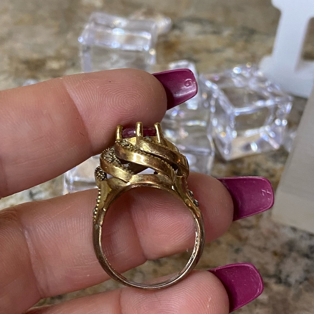 Vintage Two Tone Marcasite Ruby Ring - image 4